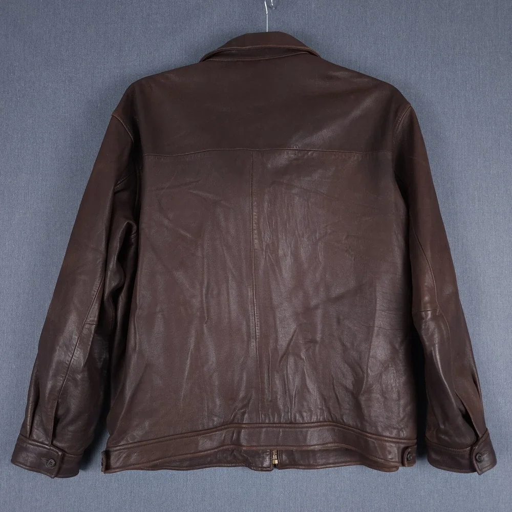 Vintage Polo Ralph Lauren Bomber Jacket Mens XL Brown Soft Leather Full Zip